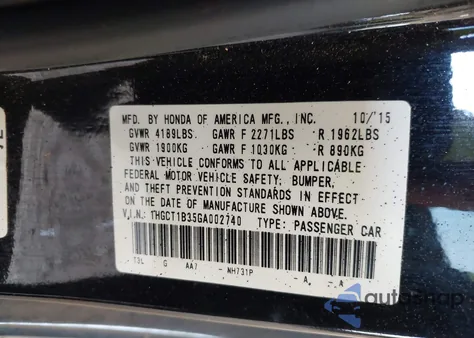 2016 Honda Accord Lx-S from USA, damaged, VIN 1HGCT1B35GA002740